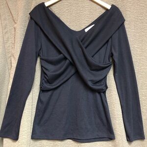 Sugar fox of California  med navy blue cascading crisscross sweater long sleeves